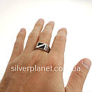 Срібний перстень із чорним каменем і золотом. Чоловіче срібне кільце печатка 20 розмір, фото 2