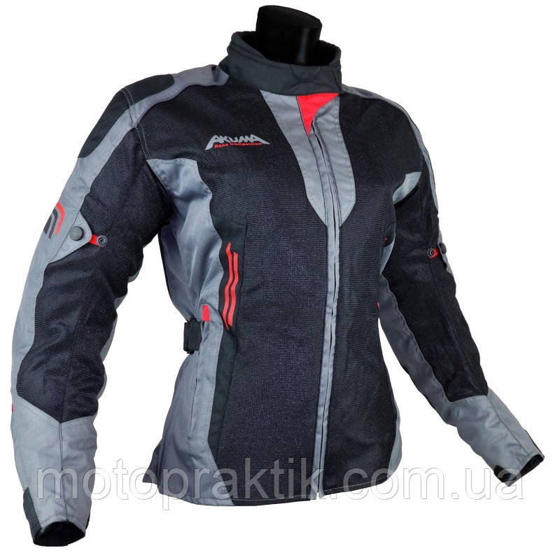 AKUMA SUMMER WOMEN TEXJACKET 1.0 BLACK/ANTHRACITE/RED, S Мотокуртка жіноча текстильна літня із захистом