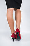 Туфлі човники жіночі бордові на підборах на шпильці натуральна замша 8 см, фото 2