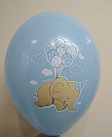 Воздушный шар голубой с рисунком Слоник  30 см  Польша Party Deco поштучно