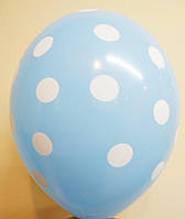 Воздушные шары голубые в горох 12" 30 см Польша Party deco поштучно