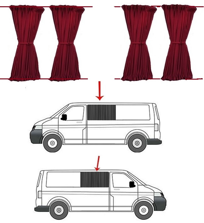 Автомобільні штори Mercedes-Benz Sprinter 2019 - бордові на два вікна
