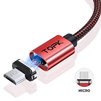 Магнітний дата-кабель 1 метр TOPK AM45 MicroUSB Червоний Швидка зарядка QC3.0 + передача ОВАЛЬНИЙ