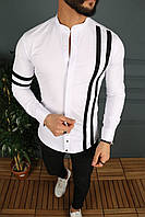Мужская рубашка белая с полосами стильная классическая молодежная