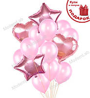 Гелиевые шары "Розовый микс", набор 14 шт (шарики с гелием)