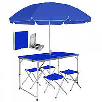 Стол раскладной для пикника и рыбалки с регулируемой высотой 4 стула, + зонт 170 см Синий ТМ