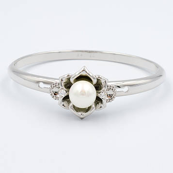 XUPING Браслет Родий із білими цирконами та перлами Ширина 1.2 см, Діаметр 5.9 см Дві секції