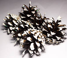 Соснова Шишка (6шт в упаковці) натуральна вкрита блискучим білим глітером (білою перламутровою пудрою)