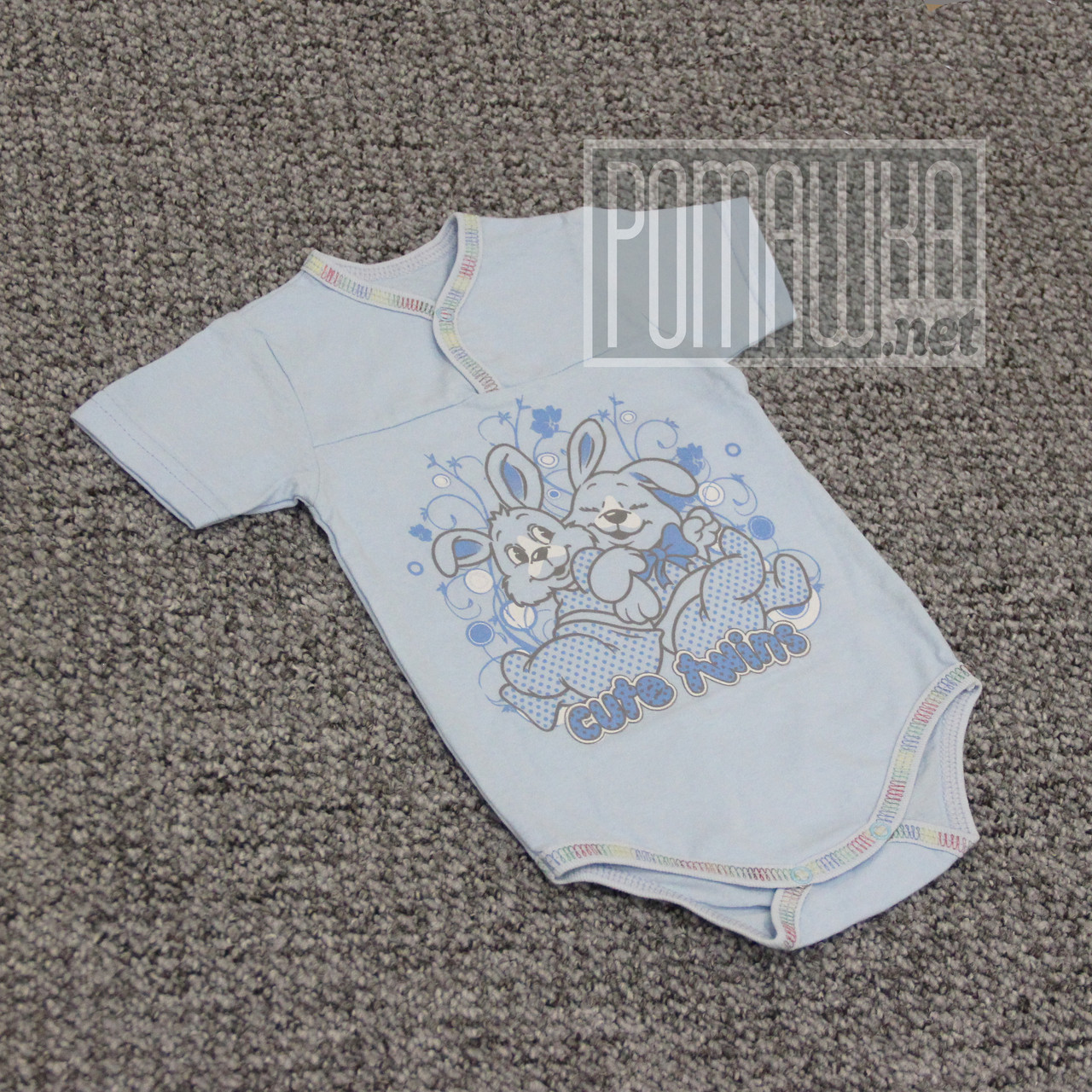 Дитячий боді футболка р 74 5-7 міс бодік на короткий рукав для новонароджених малюків КУЛІР 2786 Блакитний