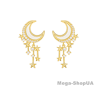 Сережки гвоздики жіночі красива біжутерія "Місяць і зірки" Золотисті