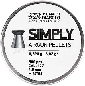Кулі пневматичні JSB Diabolo Simply. Кал. 4.5 мм. Вага — 0.52 г 500 шт./пач.