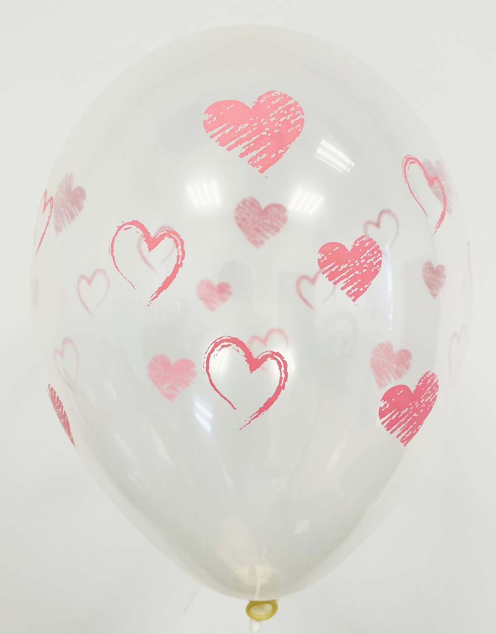Кулі 12" Прозорі з мал. "Серця Рожеві", 10 шт, 4 стор.