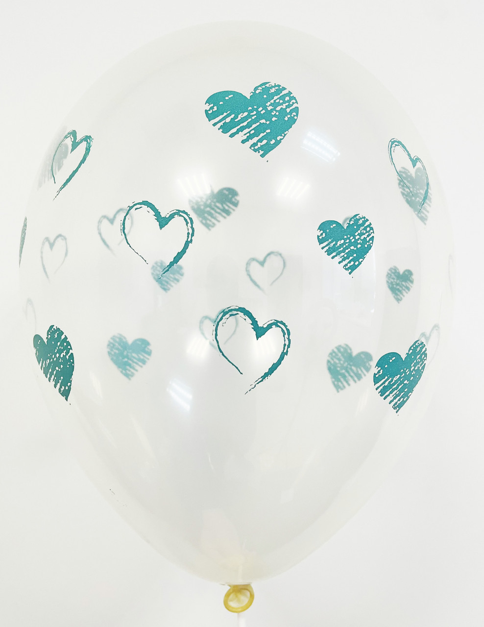 Кулі 12" Прозорі з мал. "Серця Аквамарин", 10 шт, 4 стор.