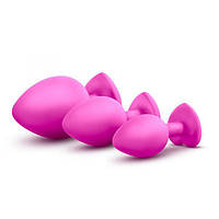 Набір силіконових анальних пробок з каменем Luxe Bling Plugs Training Kit Pink