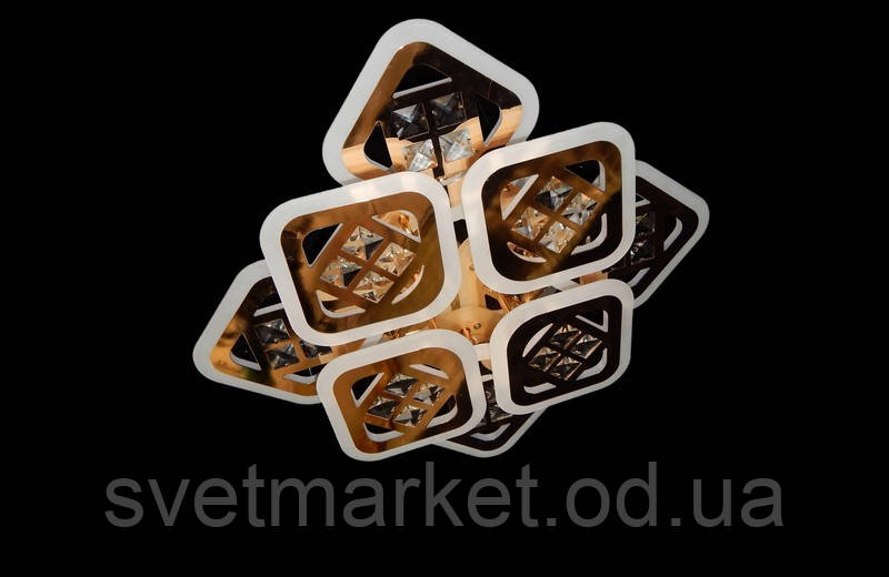 Квадратна люстра в спальню з кришталями 6009/4+4S FG LED 3color dimmer