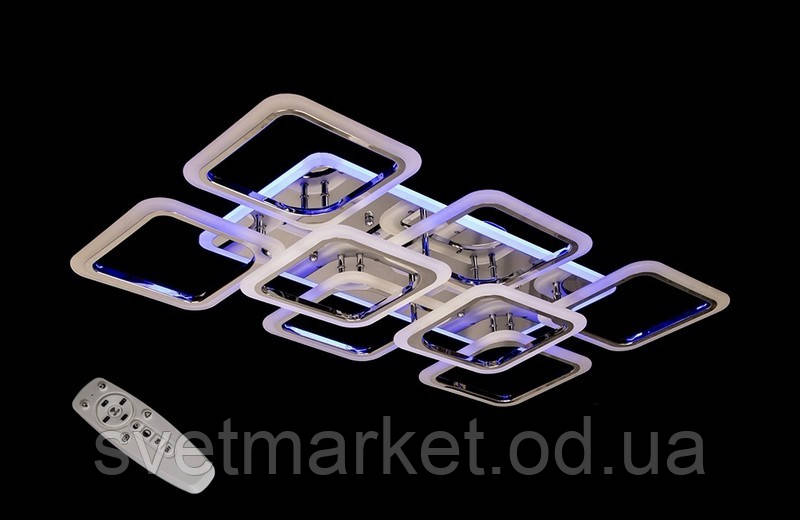 Світлодіодна прямокутна біла люстра 5588/6+2HR LED 3color dimmer