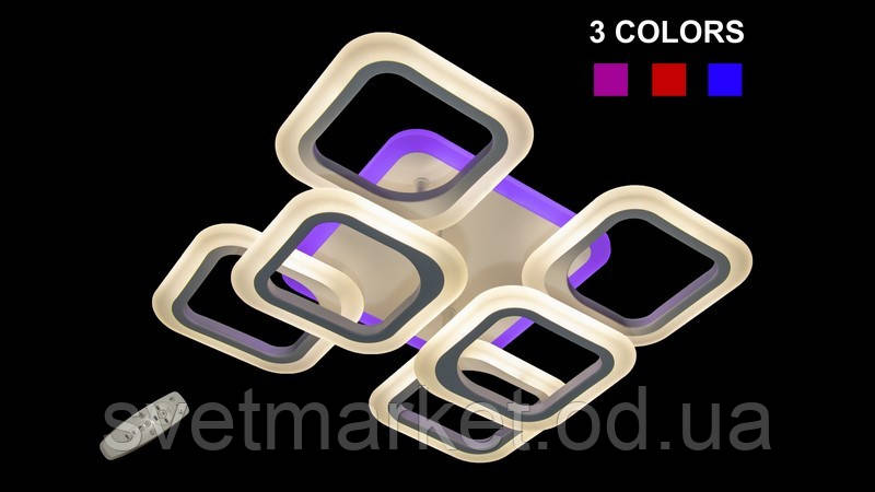 Припотолочна люстра квадратна 5588/4+2S WH LED 3color dimmer