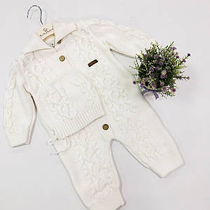 В'язаний комбінезон демісезонний білий Розмір 0-3 м (56 см)