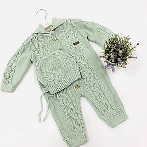 В'язаний комбінезон демісезонний м'ятний Розмір 0-3 м (56 см), 3-6 м (62 см), 6-9 м (68 см)