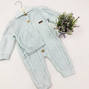 В'язаний комбінезон демісезонний ялинка блакитний Розмір 0-3 м (56 см), 3-6 м (62 см), 6-9 м (68 см)