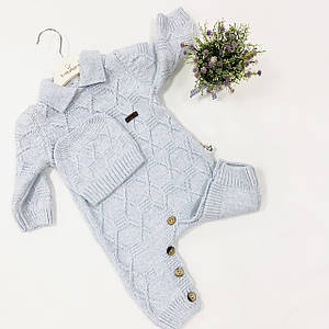 В'язаний комбінезон демісезонний овальні ромби блакитної 10% вовни Розмір 0-3 м (56 см), 3-6 м (62 см), 6-9 м (68 см