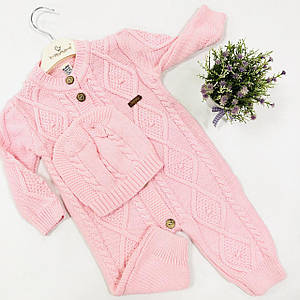 В'язаний комбінезон демісезонний рожевий Розмір 0-3 м (56 см), 6-9 м (68 см)