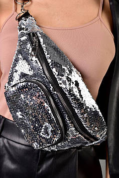 Модна сумка бананка з сріблястими паєтками код 7-12