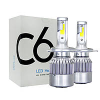 Комплект LED ламп H4 12V, 36W, 3800Lm Светодиодные лампы C6 вентилятор (авиац. алюмин.)