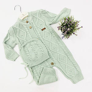 В'язаний комбінезон демісезонний м'ятний Розмір 0-3 м (56 см), 3-6 м (62 см), 6-9 м (68 см)