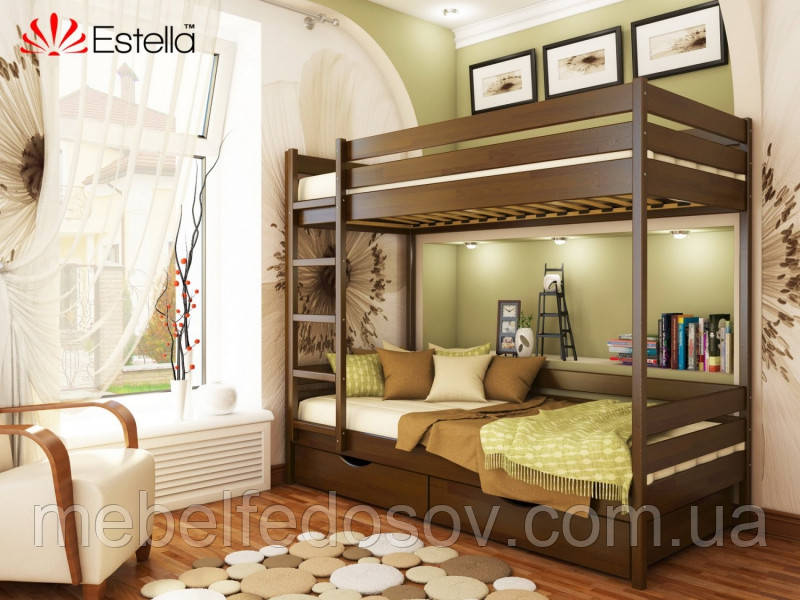 Двухъярусная кровать Дуэт деревянная(Эстелла) 90х190(200), щит бука, 107 белый