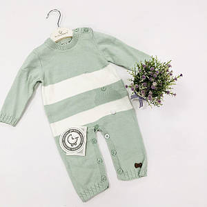 В'язаний комбінезон демісезонний гладка в'язка м'ятний Розмір 0-3 м (56 см), 3-6 м (62 см), 6-9 м (68 см)