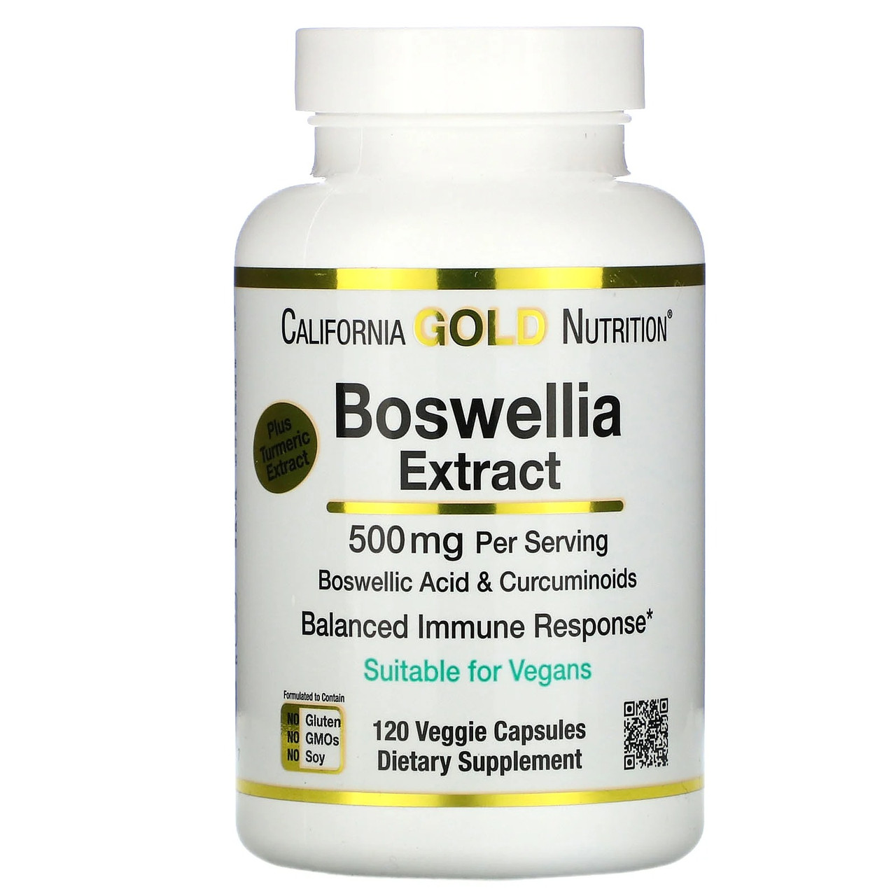 Босвеллія 500 мг California Gold Nutrition Boswellia Extract з екстрактом куркуми 120 рослинних капсул