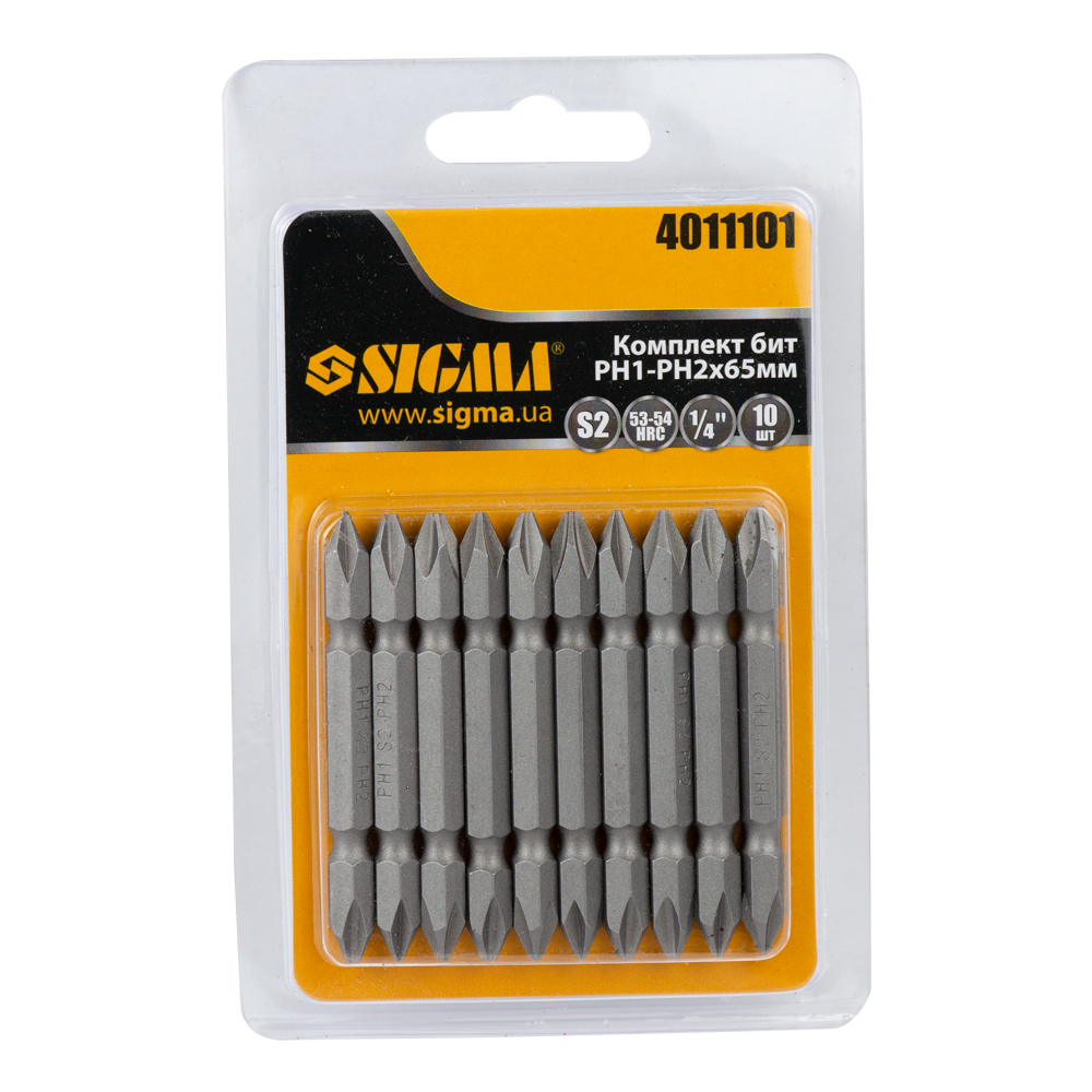 Набір біт двосторонніх PН1-PН2×65мм 1/4" 10 шт S2 (блістер) SIGMA (4011101)