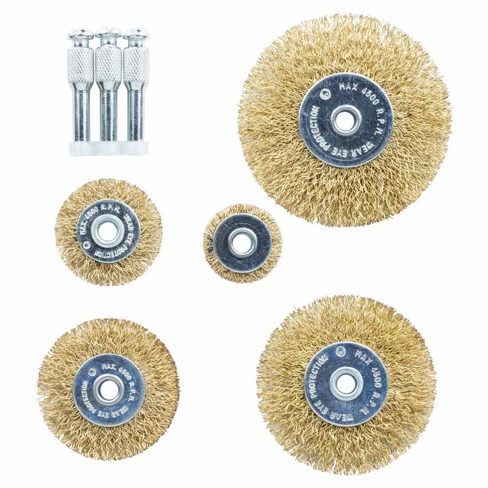 Набір щіток дротяних 5 шт. Ø25; 38; 50; 65; 75 мм хвостовик Ø6мм (латунована) GRAD (9029025), фото 1