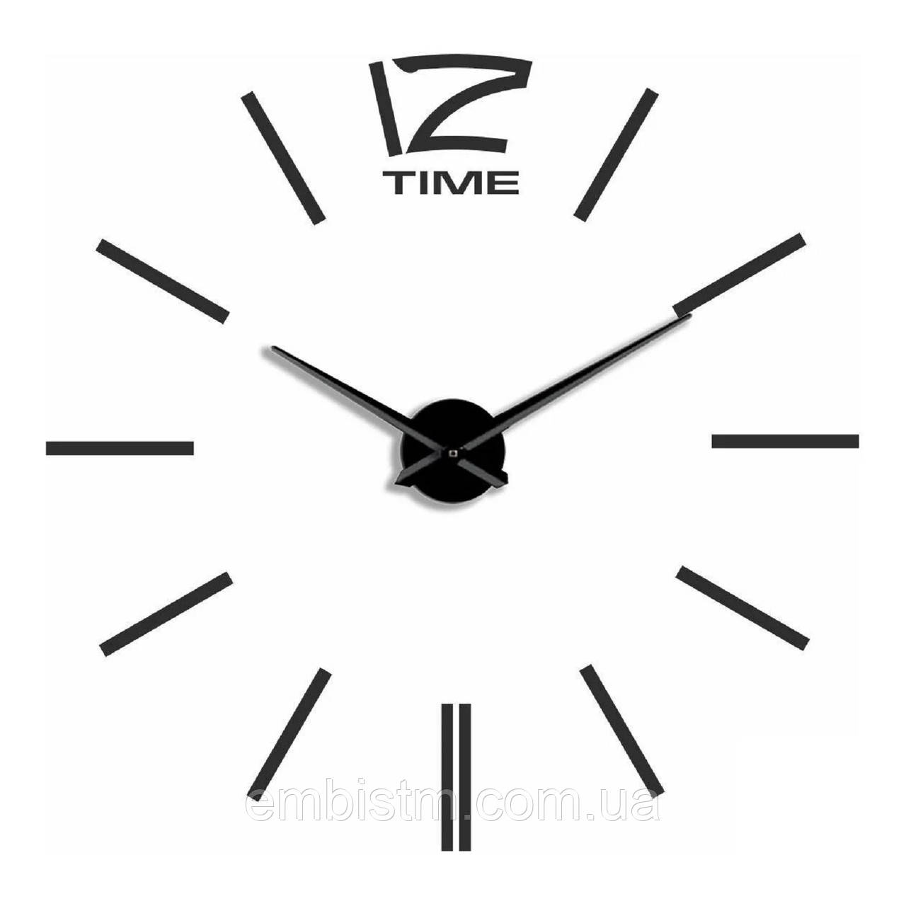 Інтер'єрна Наклейка Годинники настінні 3D DIY Clock Великі Чорні Стрілка 31 см Незвичайні 3Д стікер для