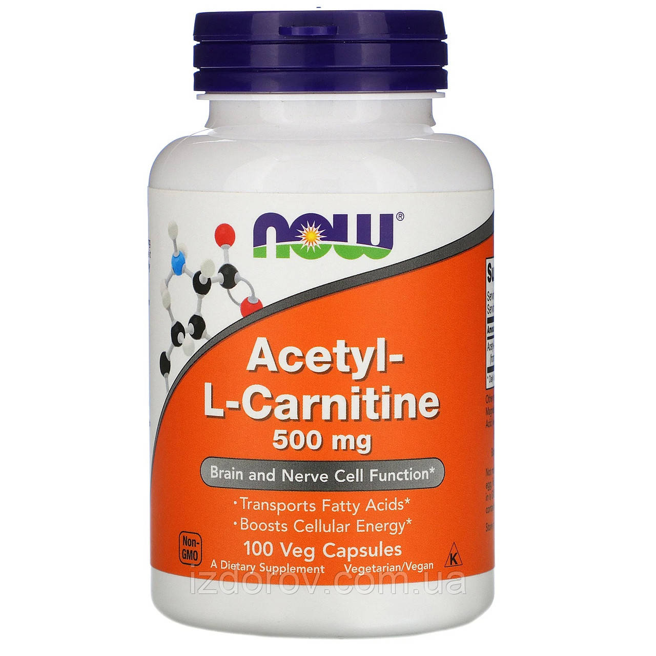 Ацетил-L-Карнітин 500 мг Now Foods Acetyl-L-Carnitine жироспалювач для схуднення 100 рослинних капсул