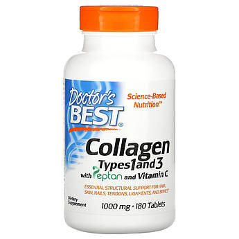 Doctor's Best, Колаген типу 1 і 3 з вітаміном С, 1000 мг, 180 таблеток