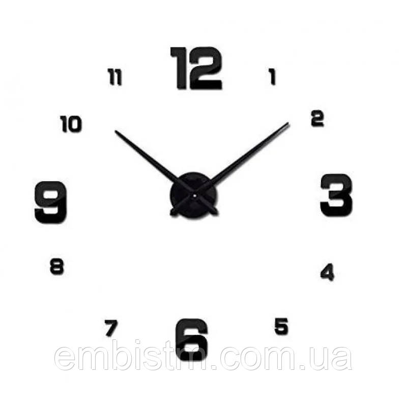 Інтер'єрна наклейка Годинники настінні 3D DIY Clock Великі з цифрами Чорні Стрілка 31 см Незвичайні 3Д стікер