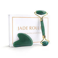 Jade roller Скребок гуаша и массажный роллер из нефрита в коробочке