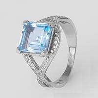 Серебряное кольцо с голубым топазом - женское кольцо из серебра с натуральным топазом