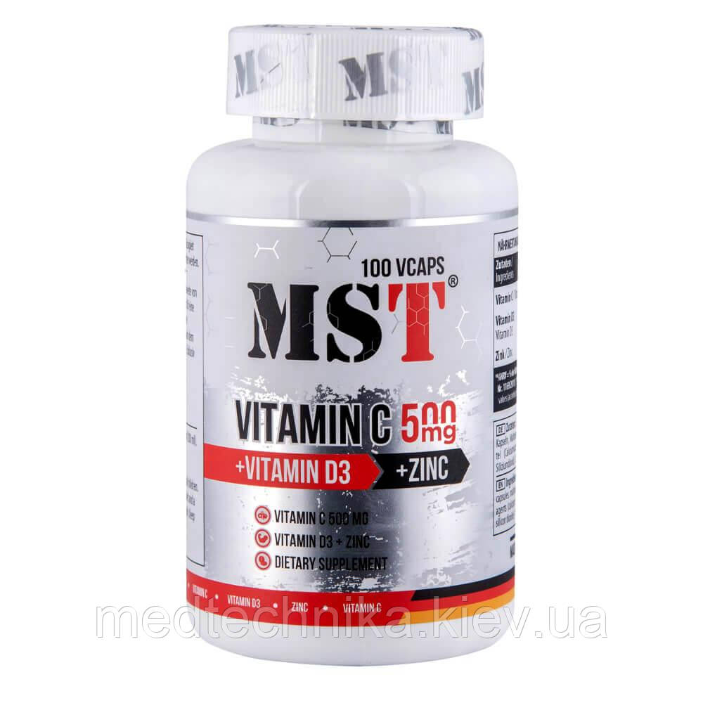 Вітамін С 500 + Д3 + Цинк, 100 веганських капсул, MST, фото 1