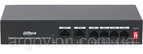 4-портовий РоЕ комутатор DAHUA 4x POE 100Mб і 2x RJ45 100Mб DH-PFS3006-4ET-36