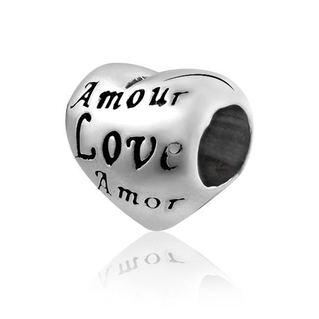 Шарм серебряный в виде сердца Amor - фото 1 - id-p1405240921