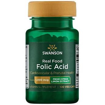 Swanson, Фолієва кислота, Ultra Real Food Folic Acid, 1000 мкг, 100 капсул вегетаріанських