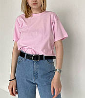 Нежно-розовая 100% хлопковая однотонная базовая женская качественная футболка