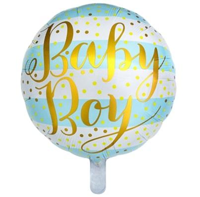 Фольгована кулька круг "Baby boy" в смужку блакитна 18"(45см) 1шт.