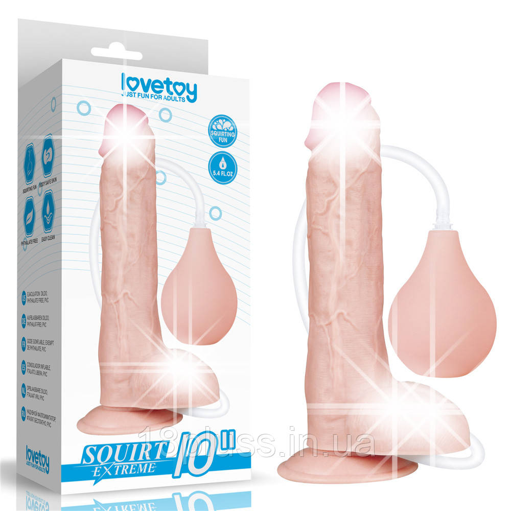Фалоімітатор з мошонкою і сім'явипорскуванням Squirt Extreme Dildo Flesh 10", фото 1