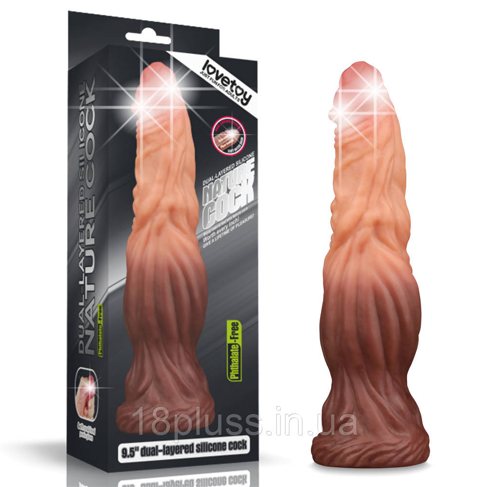 Реалістичний силіконовий фалоімітатор із присоскою Dual-Layered Platinum Silicone Nature Cock 9.5" Brown, фото 1