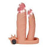 Подовжуюча подвійна насадка на член з вібрацією Pleasure X-Tender Vibrating Double Penis Sleeve Add 1", фото 5