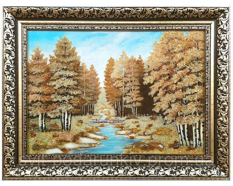 Оригінальна картина з бурштину "Лісовий струмок"